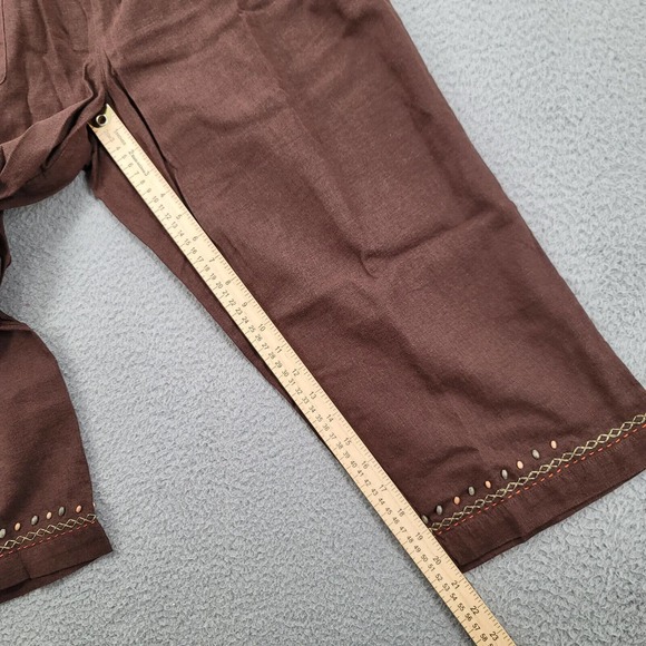 Classic Elements Pants Womens Medium 10/12 Brown Linen Capri Elastic Waist Relax - Picture 9 of 13